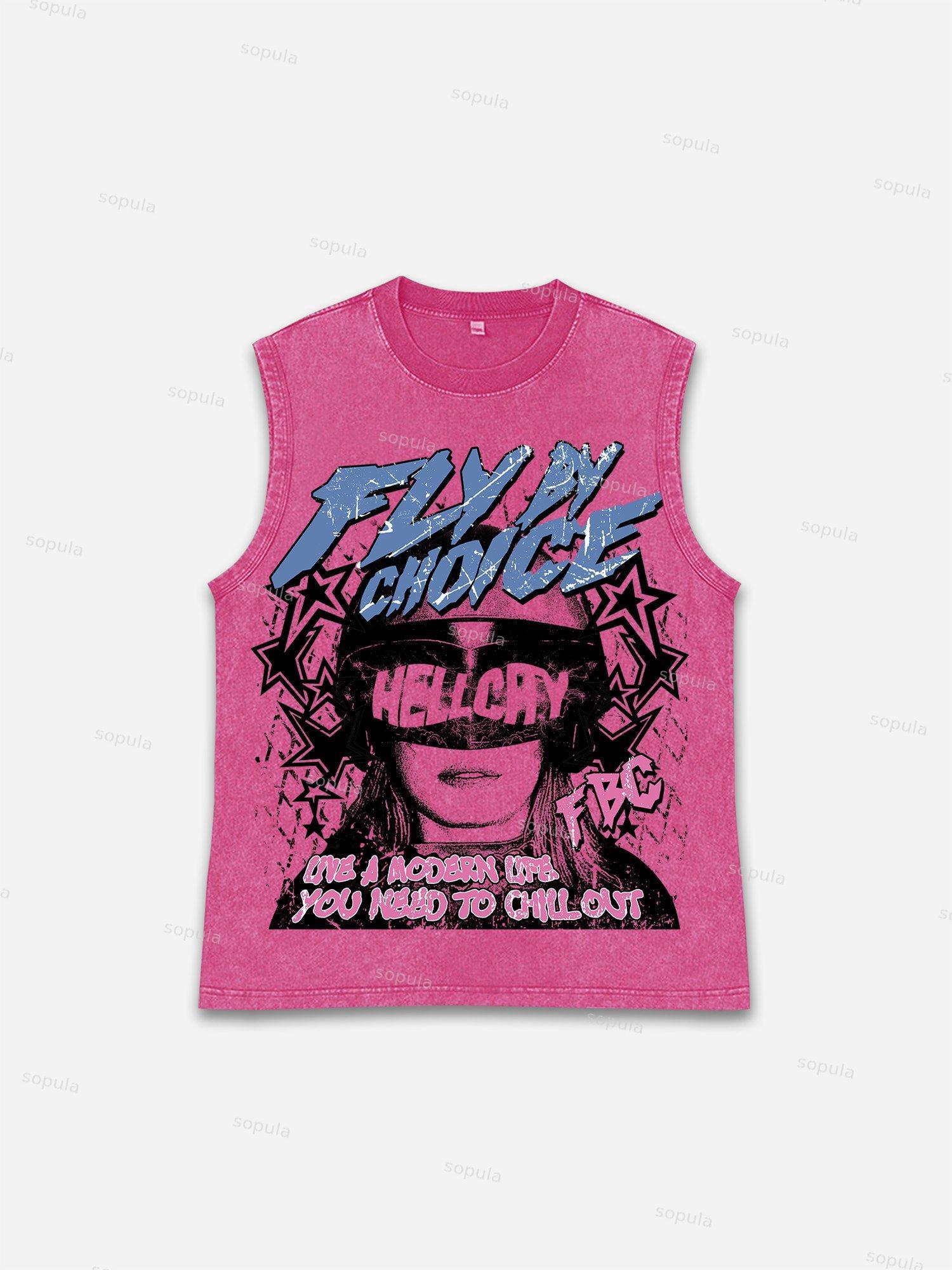 Fly By Choice Graphic Print Acid Washed Sleeveless Tank Top Product Image