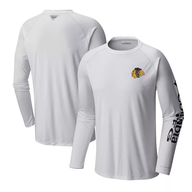 Men's  Columbia White Chicago Blackhawks Terminal Tackle Omni-Shade Raglan Long Sleeve T-Shirt, Size: Large Product Image