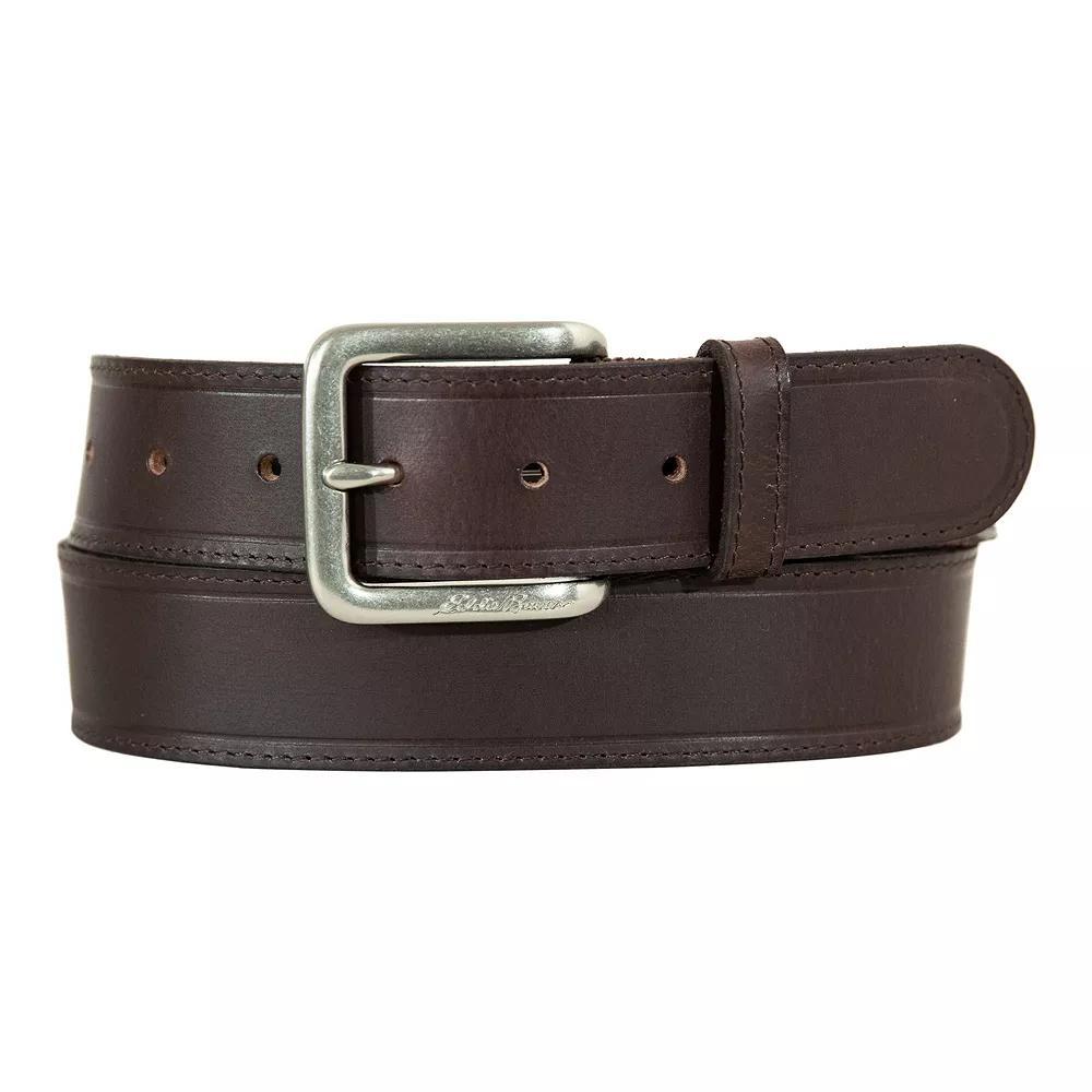 Men's Eddie Bauer 1.45-in. Rugged Leather Belt with Stretch Tab, Size: Medium, Brown Product Image