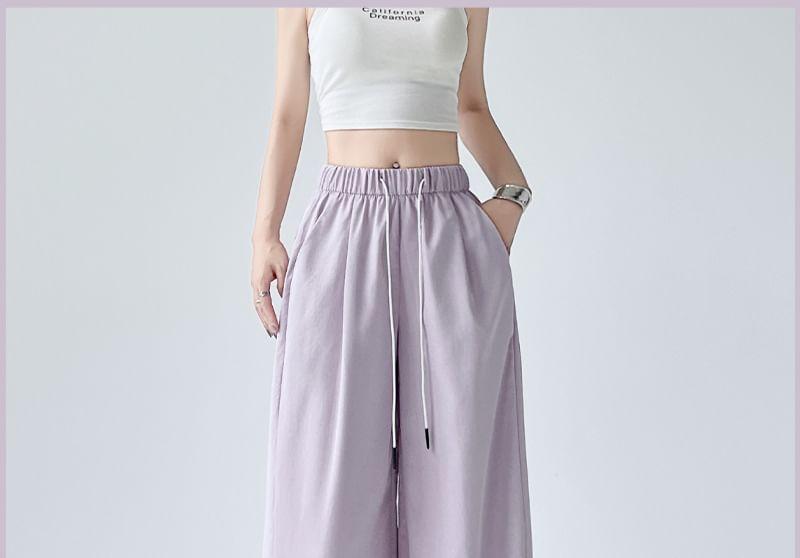 Elastic Waist Plain Wide Leg Pants Product Image