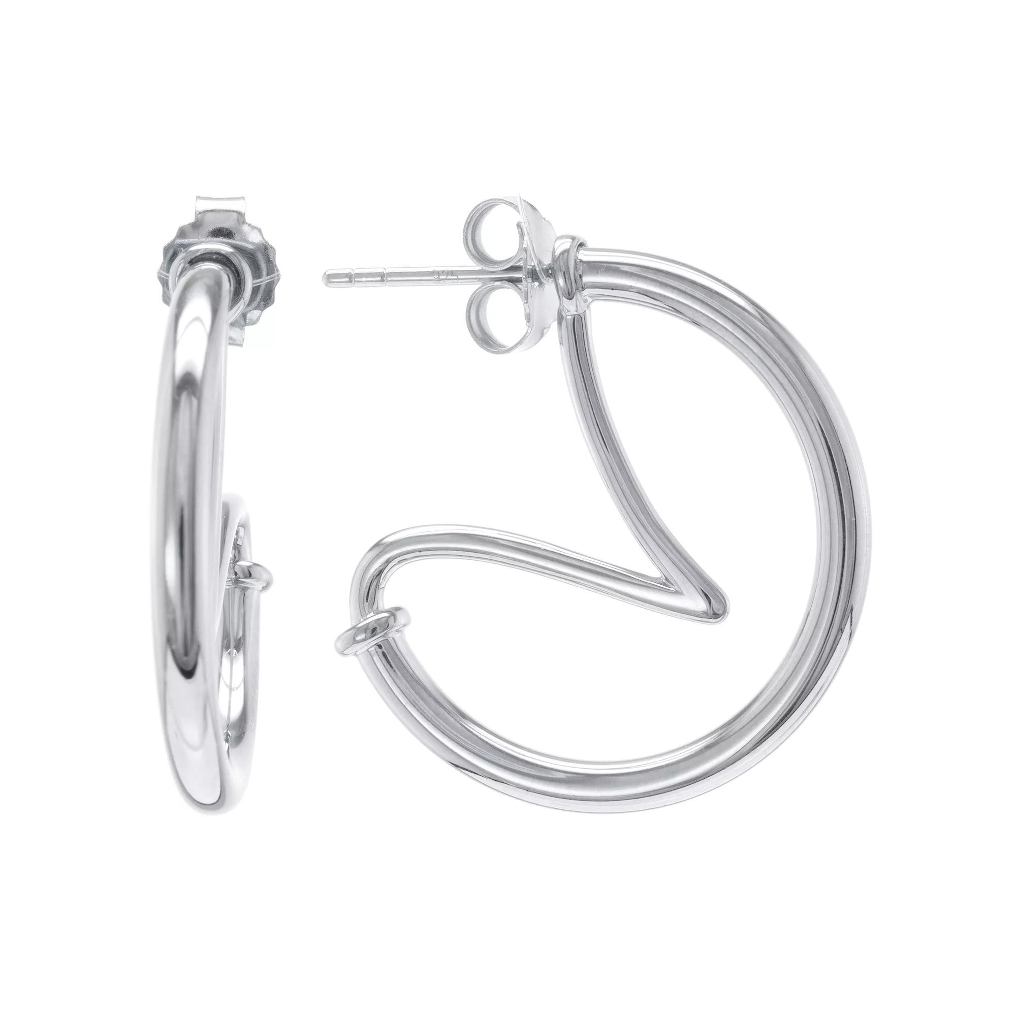 Judy Crowell Sterling Silver High Polish Funky Hoop Earrings, Women's Product Image