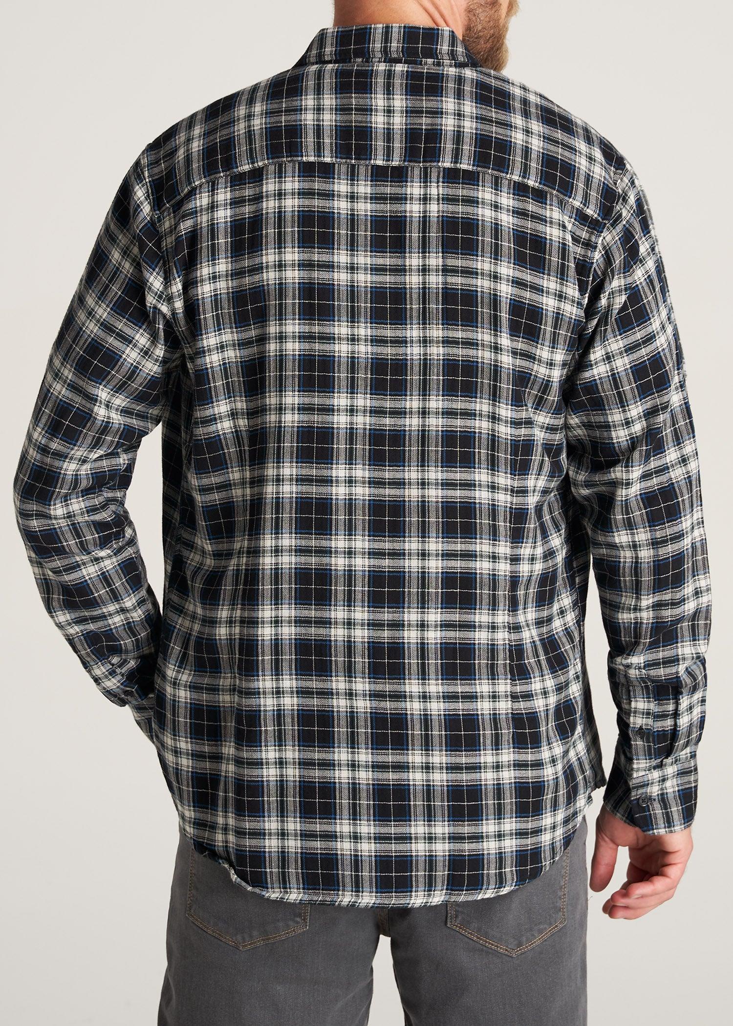 Double-Weave Button-Up Shirt for Tall Men in Black & Natural Product Image