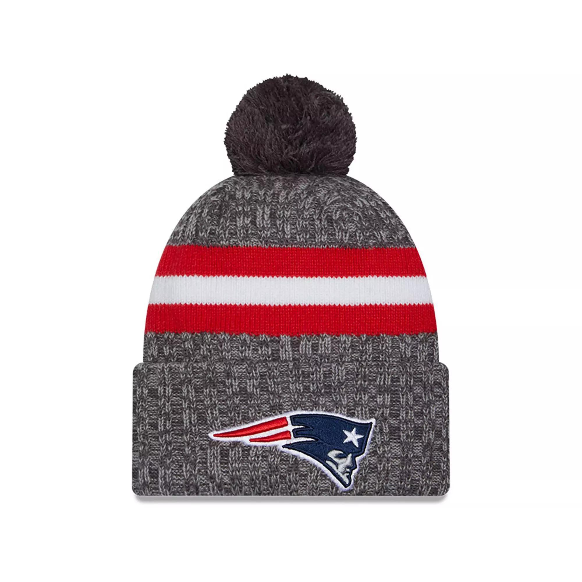 Men's New Era  Gray New England Patriots 2023 Sideline Sport Cuffed Pom Knit Hat, Grey Product Image