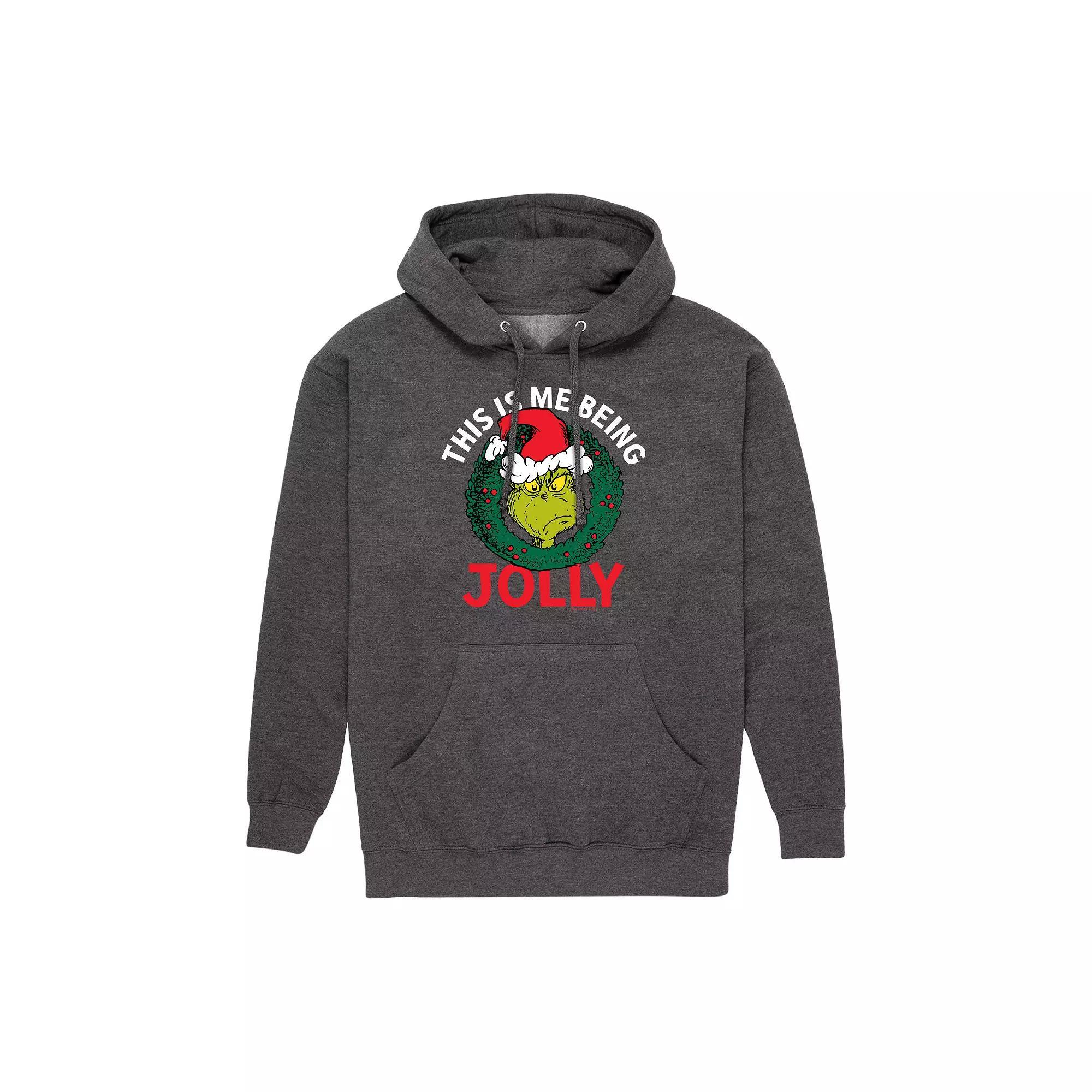 Mens Dr. Seuss Grinch This Is Me Being Jolly Graphic Hoodie Heather Grey Product Image