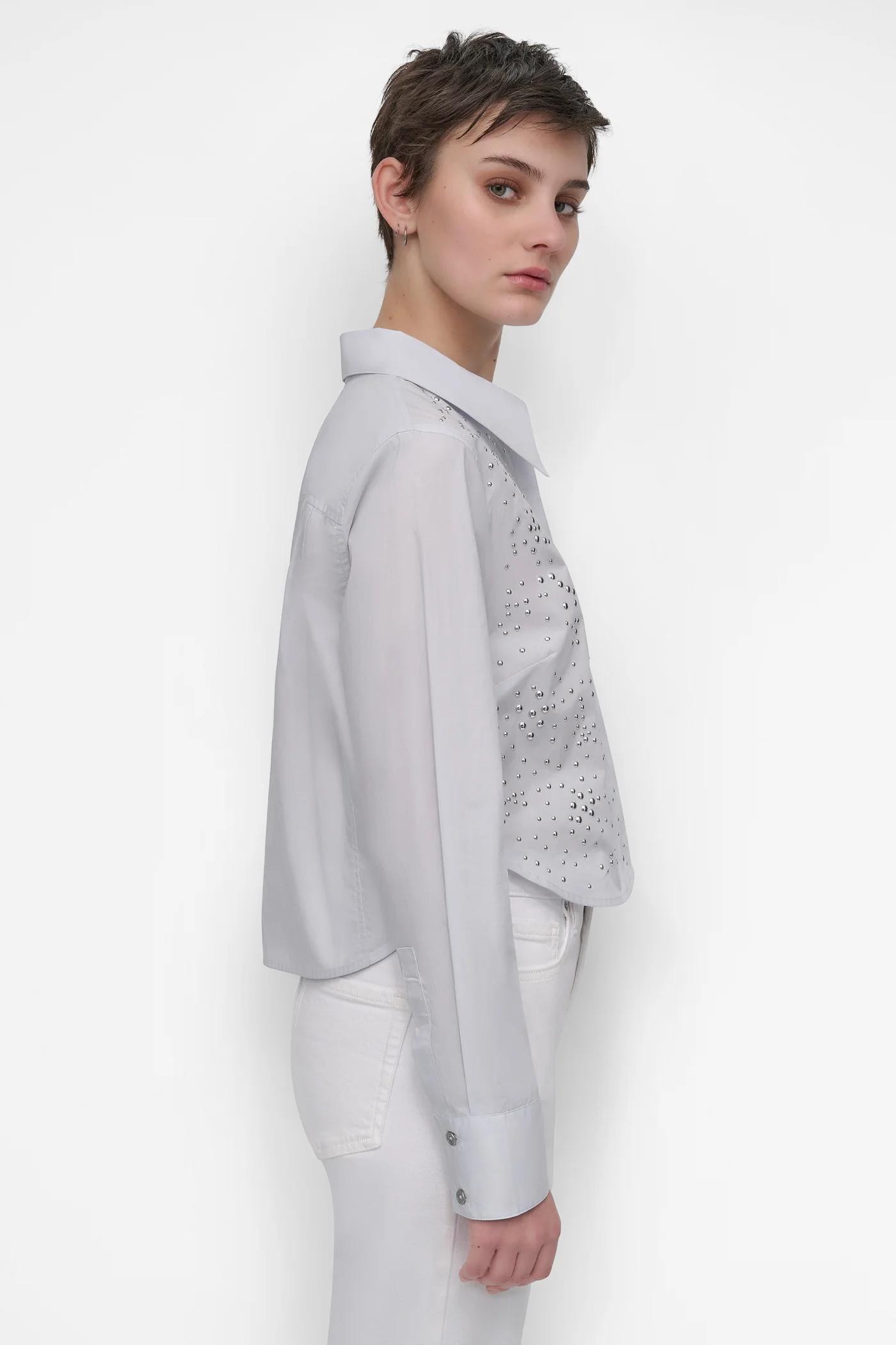 LONG SLEEVE POPLIN TOP WITH DOME STUDS Product Image
