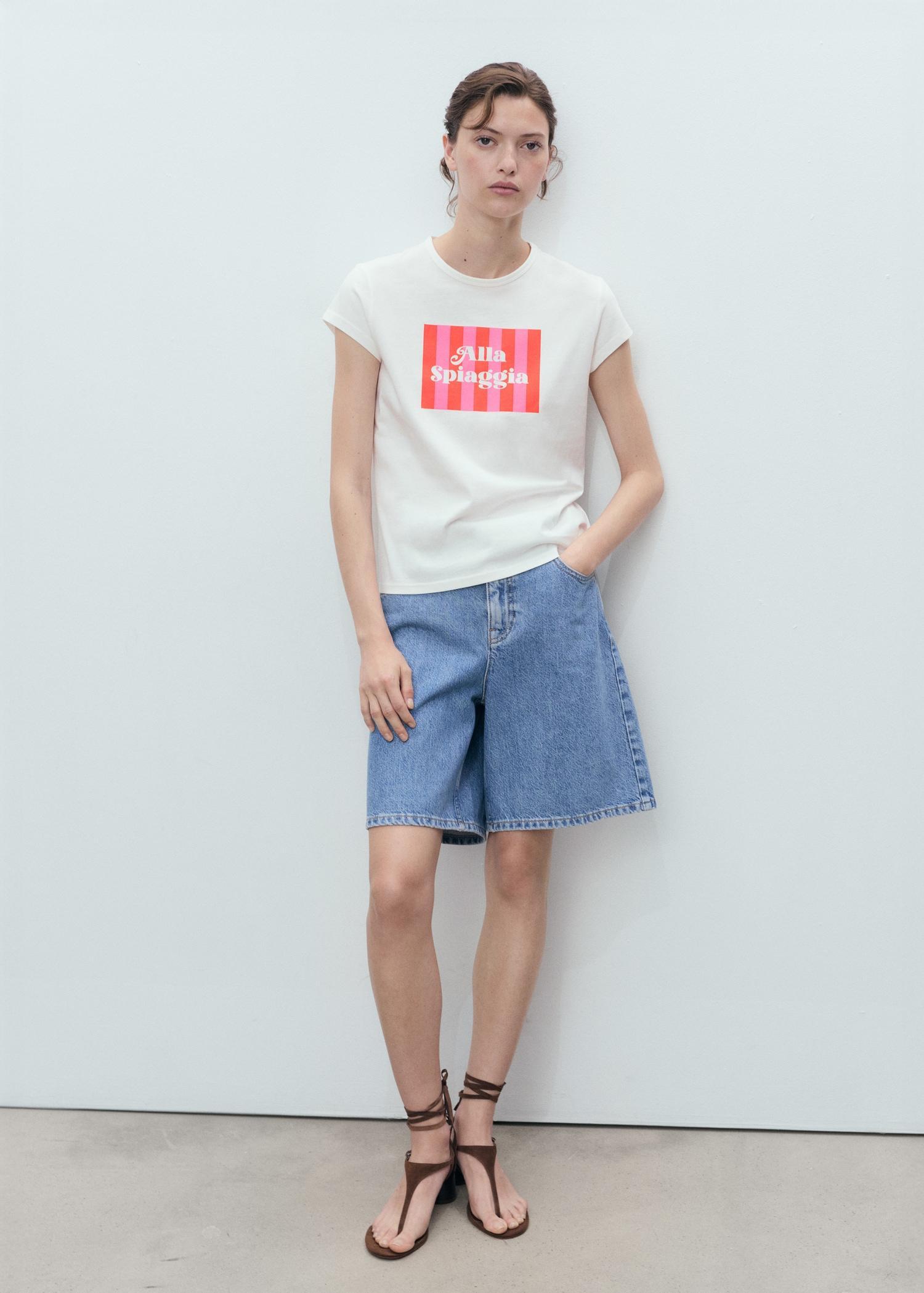 Printed cotton-blend t-shirt - Women | MANGO USA Product Image