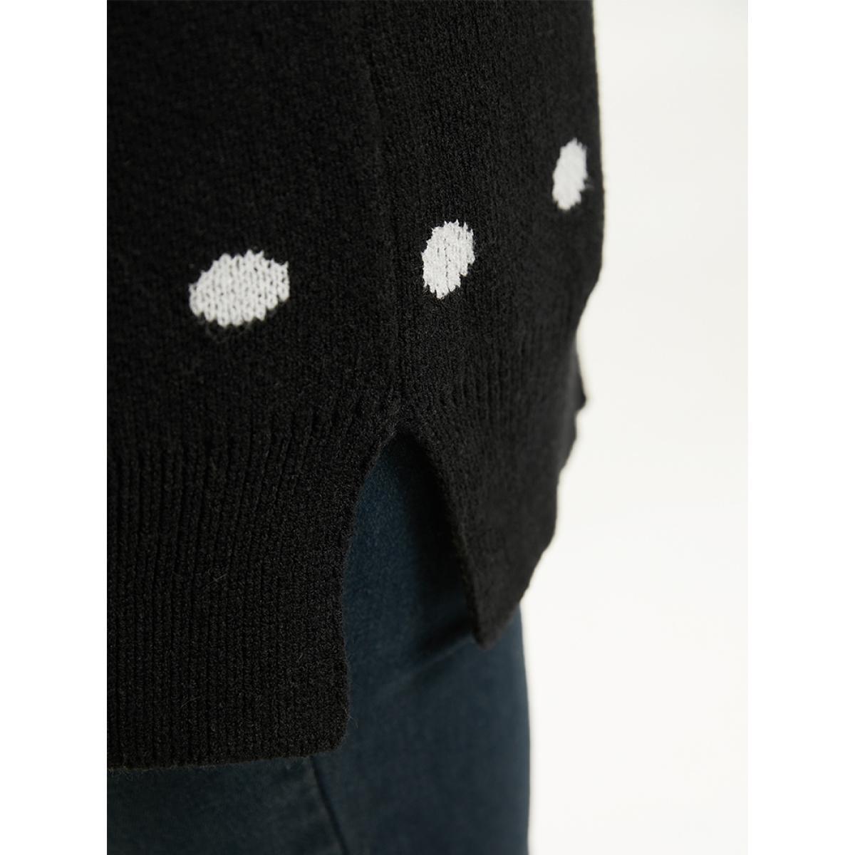 Plus Size Supersoft Essentials Polka Dot Split Side Cardigan Black Women Casual Loose Long Sleeve Dailywear Cardigans BloomChic 28/5X Product Image