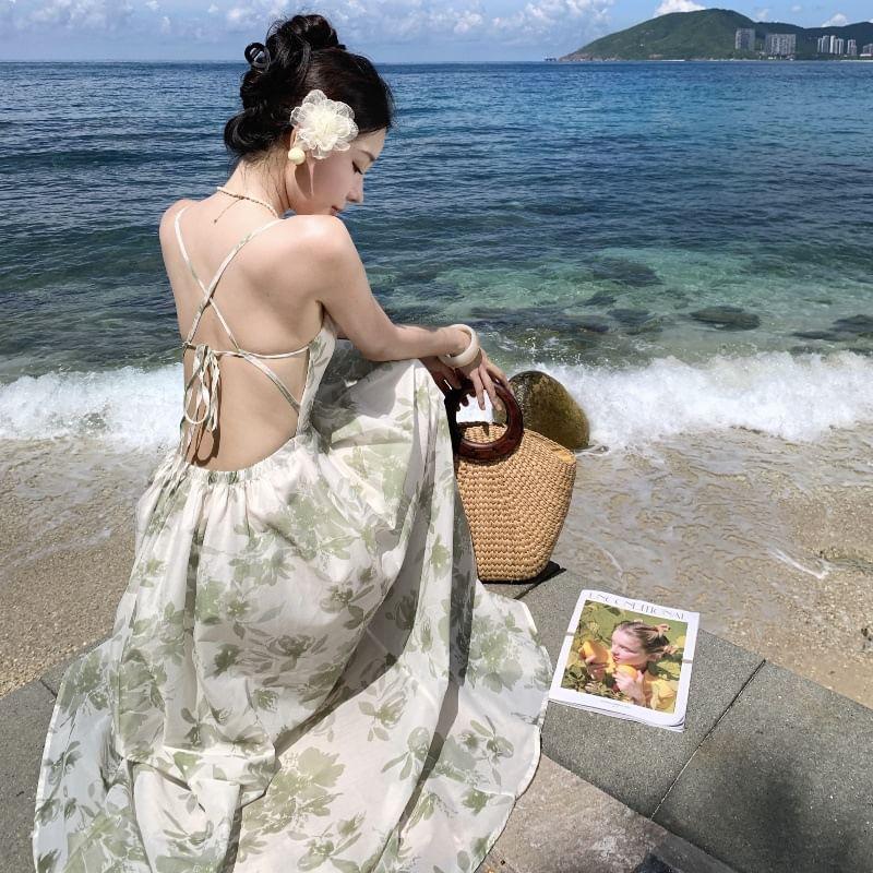 Spaghetti Strap Tie-Dyed Midi Sundress Product Image