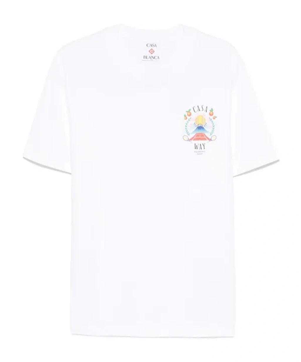 CASABLANCA T-shirt Girocollo Con Logo Sul Fronte In Cotone Bianca Uomo In Neutral Product Image