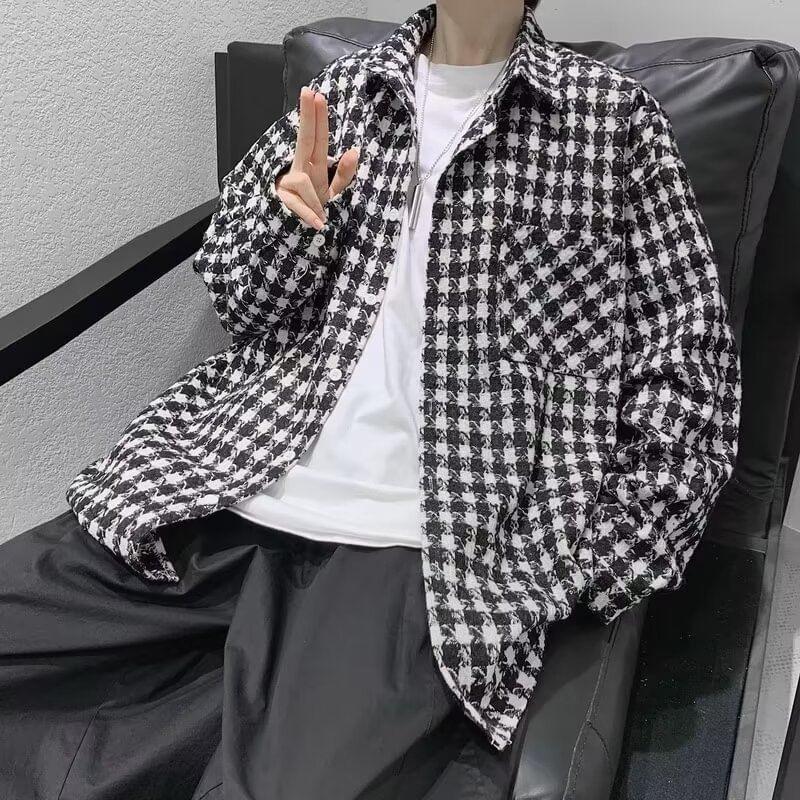 Houndstooth Button-Up Shirt Jacket Product Image