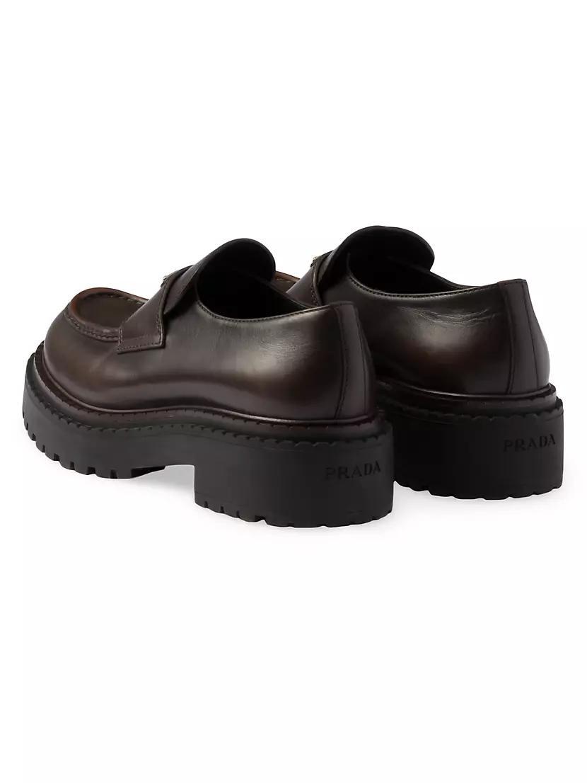 Prada Mens Double Chocolate Leather Loafers Product Image