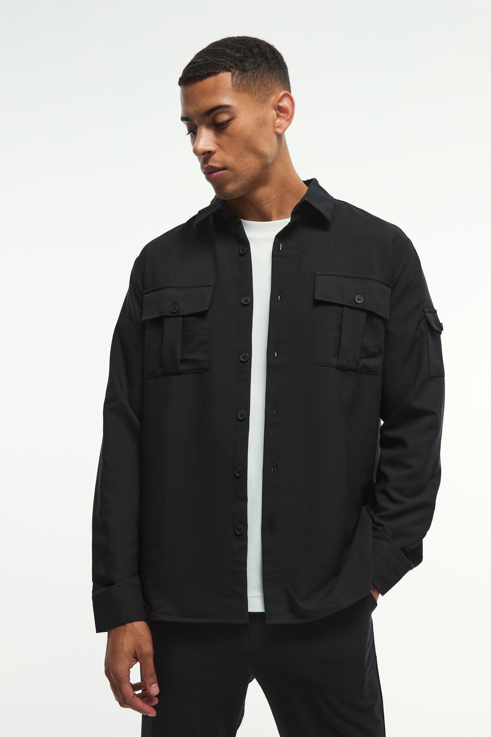 Mens Long Sleeve Lightweight Oversized Shirt Jacket - Black Product Image