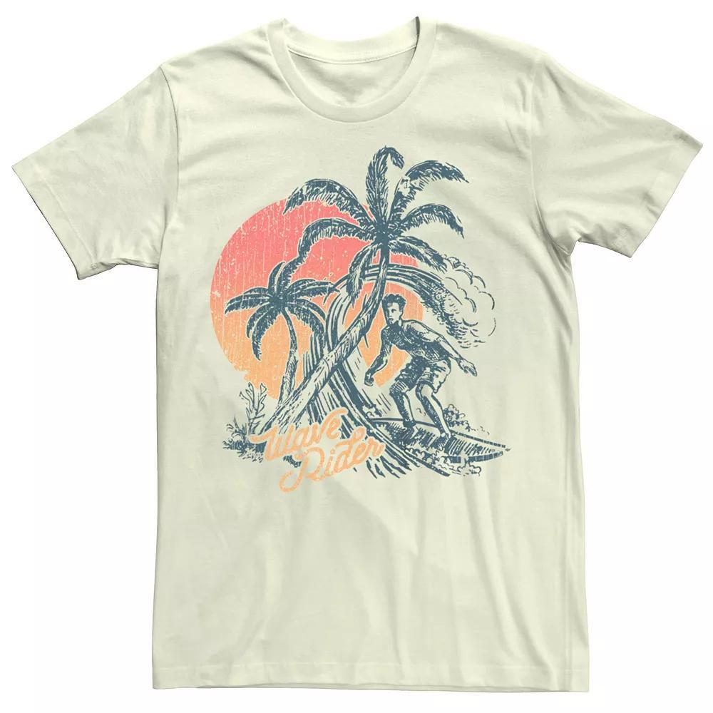 Men's Wave Rider Surfer Palm Trees Graphic Tee, Size: Medium, Natural Product Image