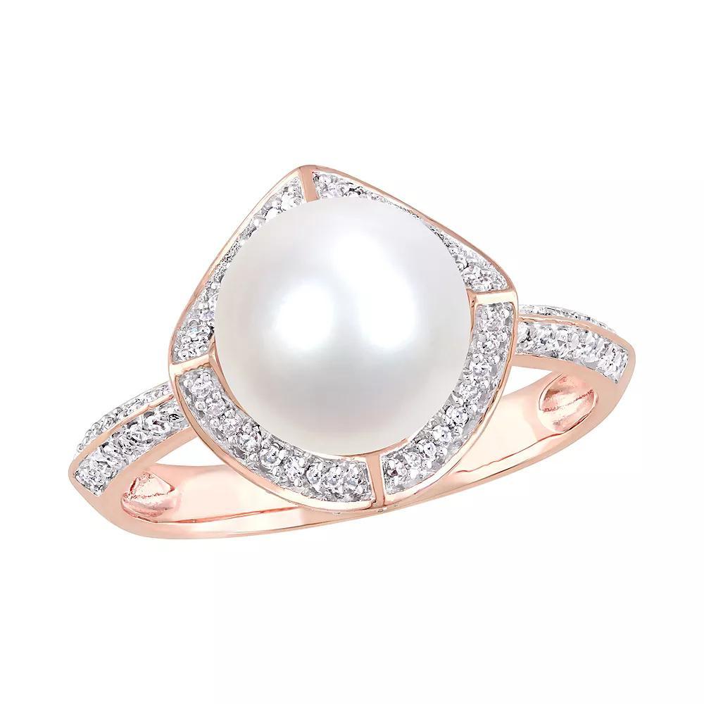 Stella Grace 10k Rose Gold Freshwater Cultured Pearl 1/4 Carat T.W. Diamond Vintage Halo Ring, Women's, Size: 8, 10k Pink Product Image