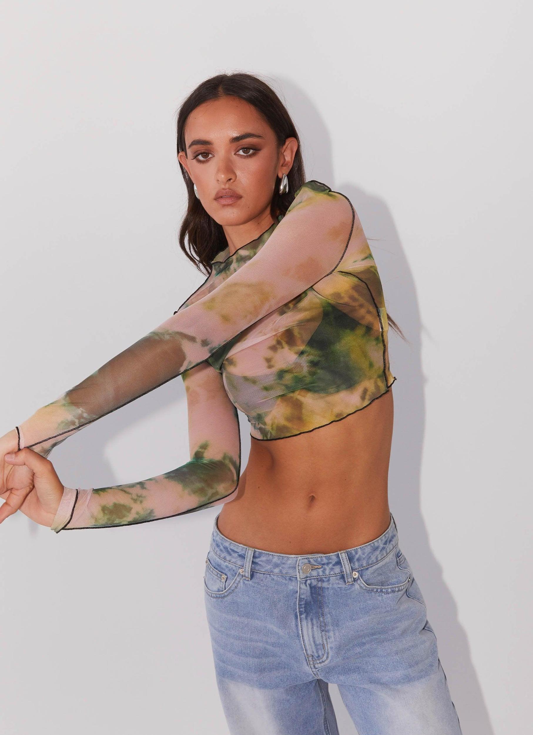 Neon Serenade Mesh Long Sleeve Top - Rainforest Product Image