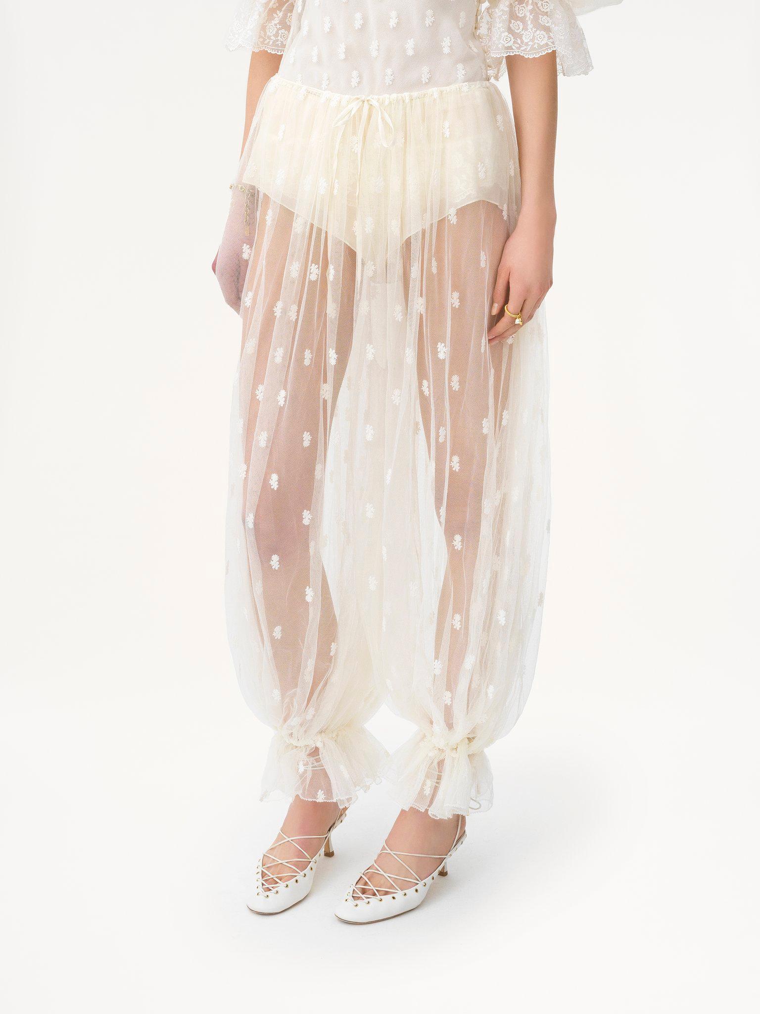 Drawstring pants in embroidered lace Product Image