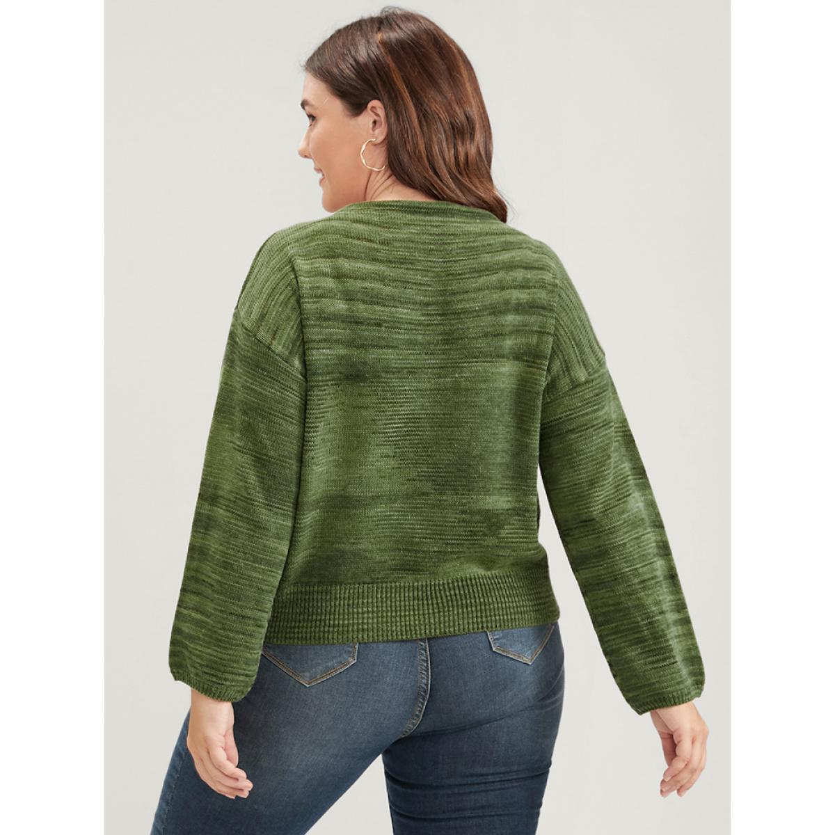 Plus Size Marled Knit Button Lace Trim Wrap Knit Top Moss Women Elegant Long Sleeve Dailywear Pullovers BloomChic 28/5X Product Image