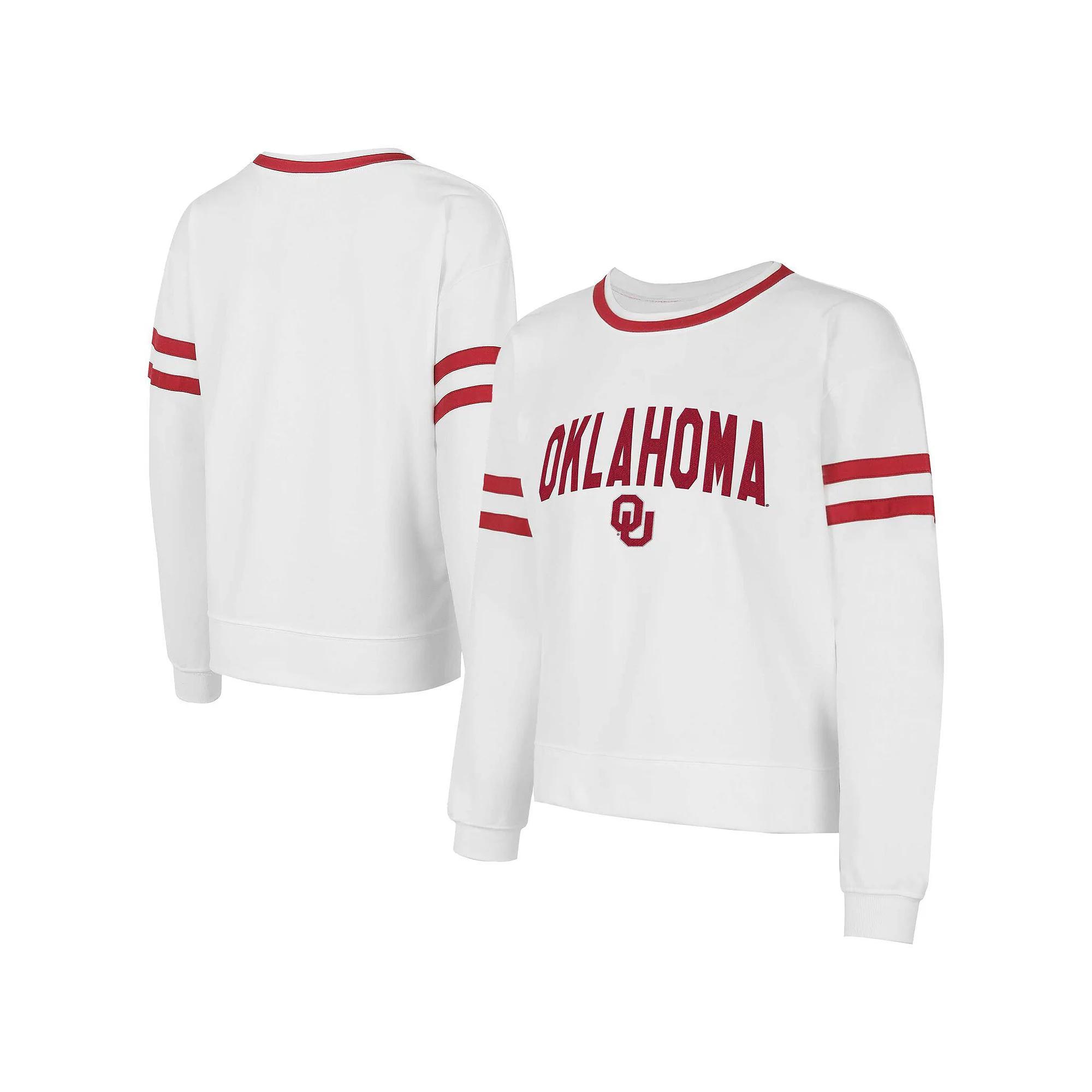 Women's Concepts Sport  White Oklahoma Sooners Borough French Terry Arch Over Long Sleeve T-Shirt, Size: 2XL Product Image
