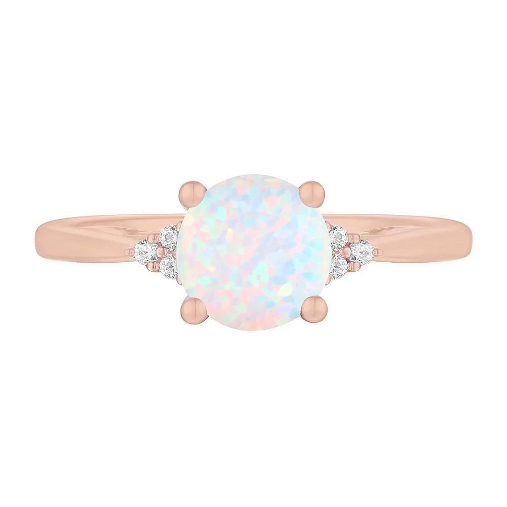 14k Rose Gold Over Silver Lab-Created Opal, Lab-Created White Sapphire Solitaire Ring, Women's, Size: 7 Product Image