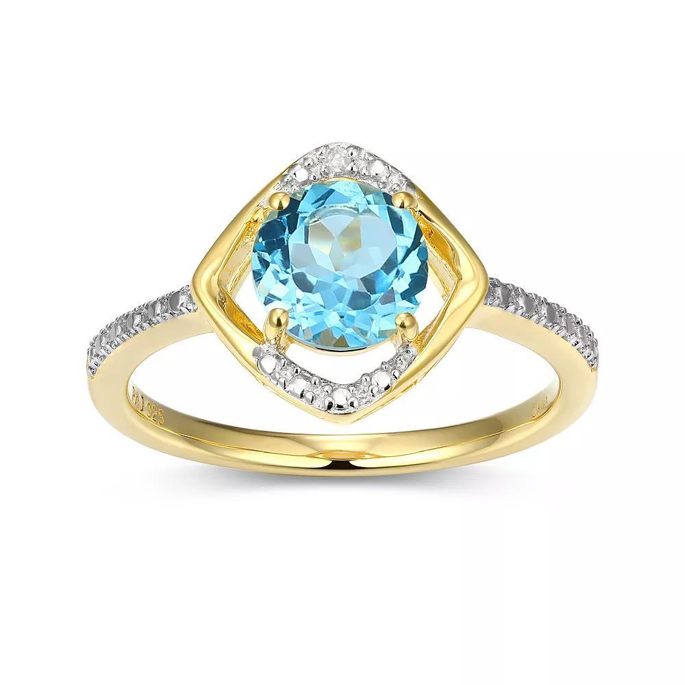 18k Gold Plated Sterling Silver Gemstone & Diamond Accent Halo Ring, Women's, Size: 7, Dec Gen Blue Topaz Product Image