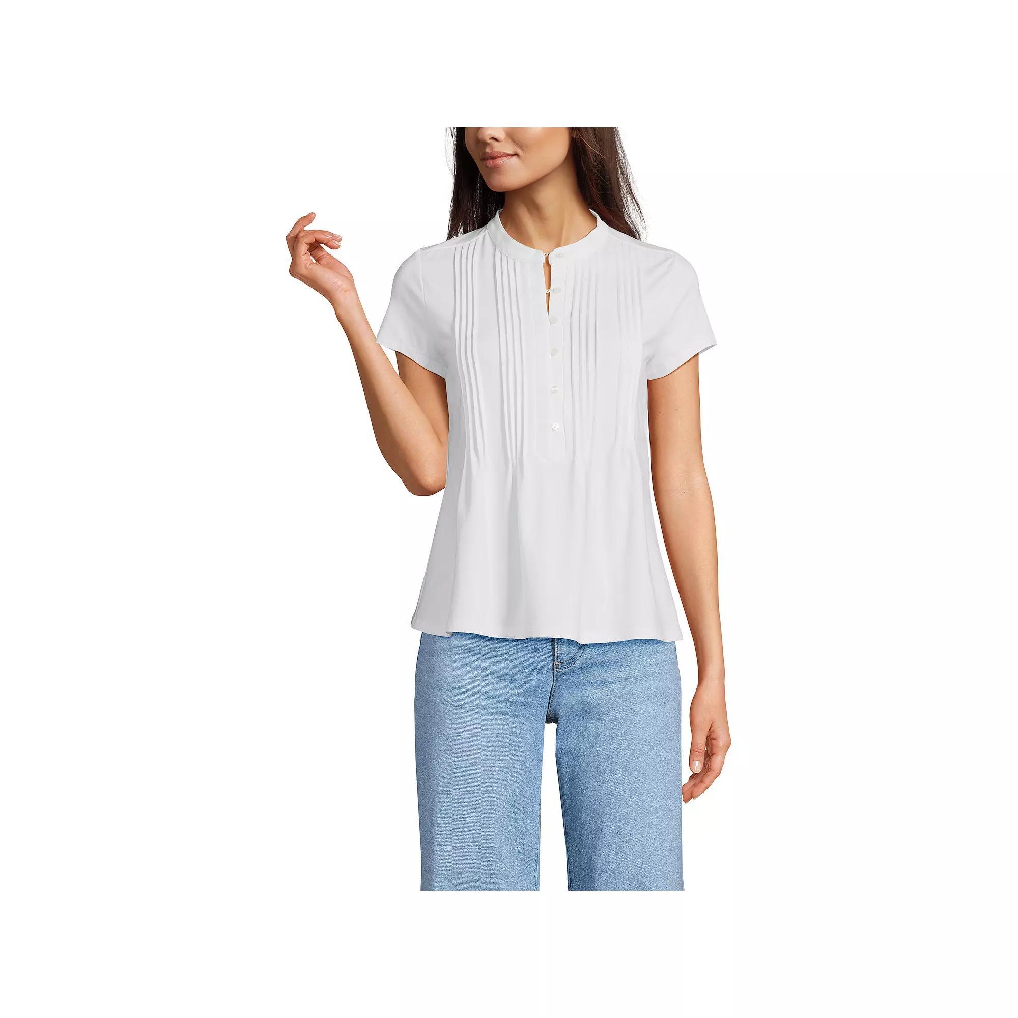 Women's Lands' End Lightweight Jersey Button Pintuck Top, Size: Small, White Product Image