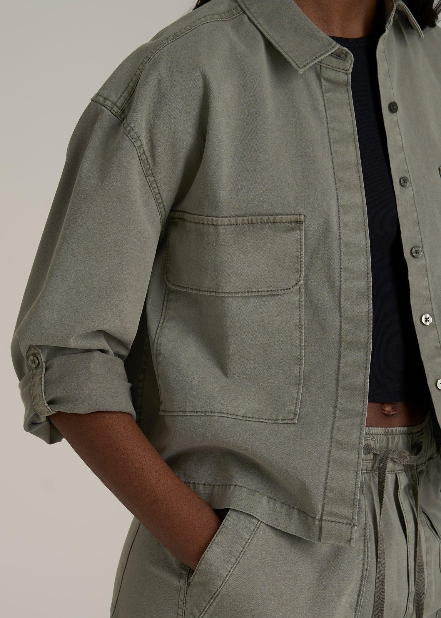 Garment Dyed Utility Shirt for Tall Women in Camper Green Product Image
