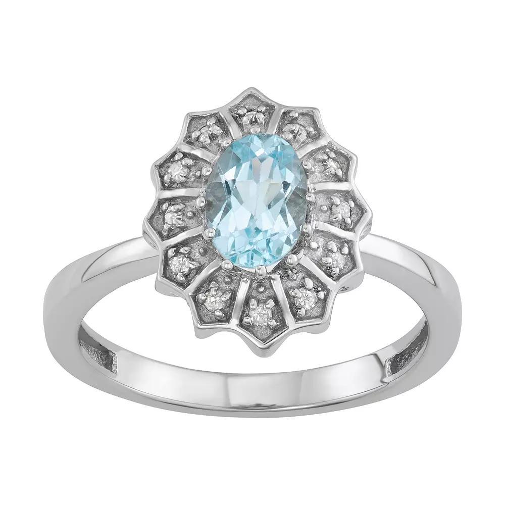 Jewelexcess 0.80 CTW Amethyst Gemstone & 1/10 CTW White Diamond Sterling Silver Ring, Women's, Size: 6, Blue Topaz Product Image