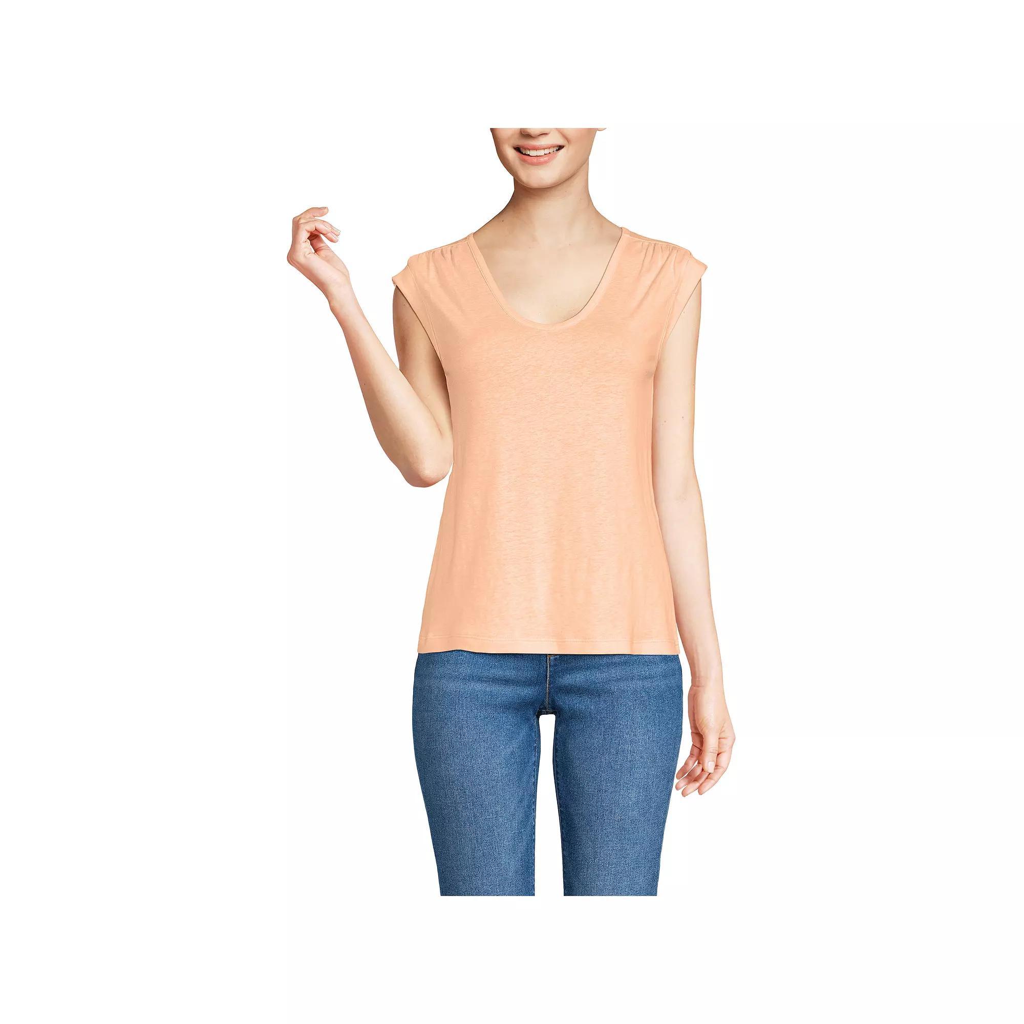 Women's Lands' End Cap Sleeve Shoulder T-Shirt, Size: Large, Peach Pink Product Image