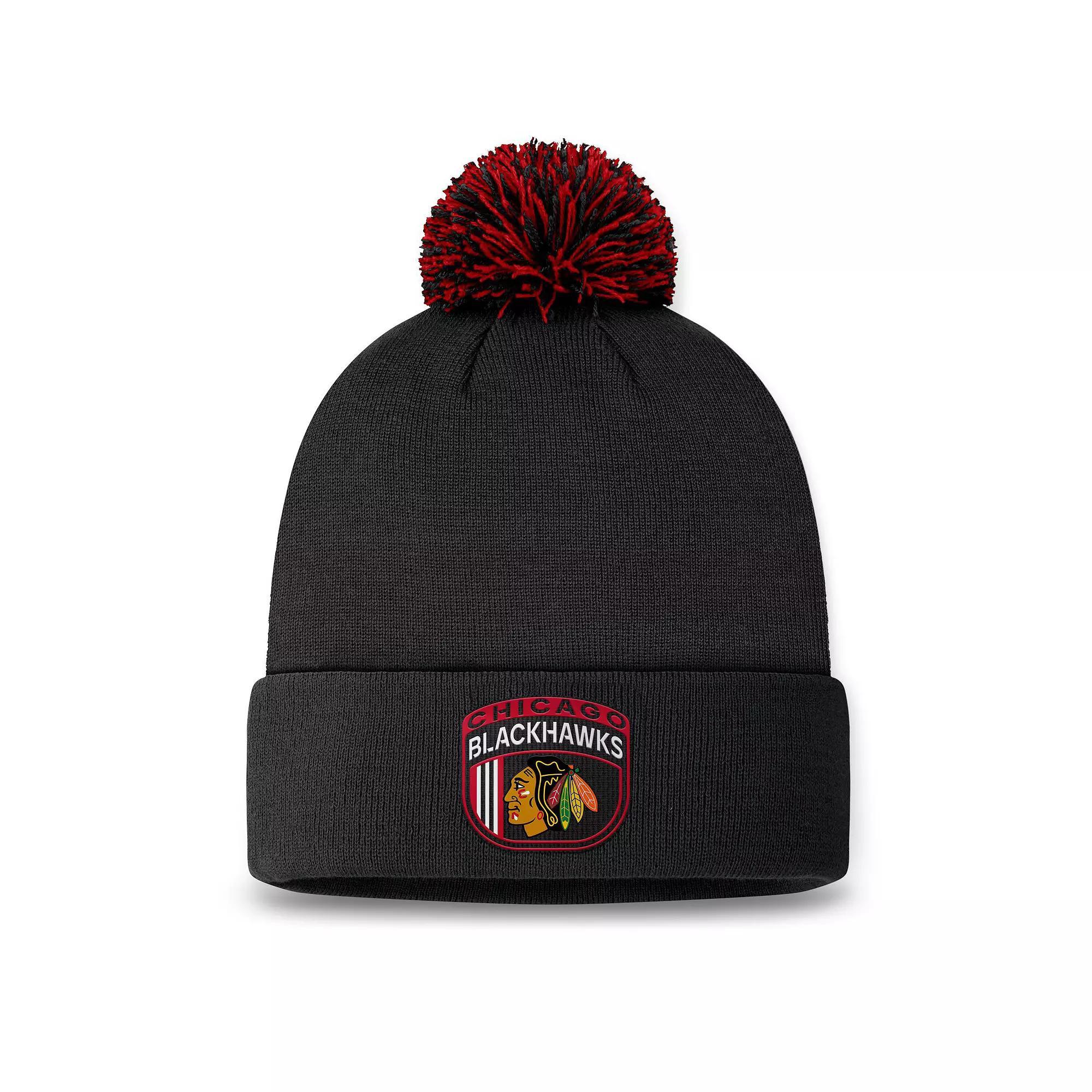 Men's Fanatics Black Chicago Blackhawks 2024 NHL Draft Cuffed Knit Hat with Pom Product Image