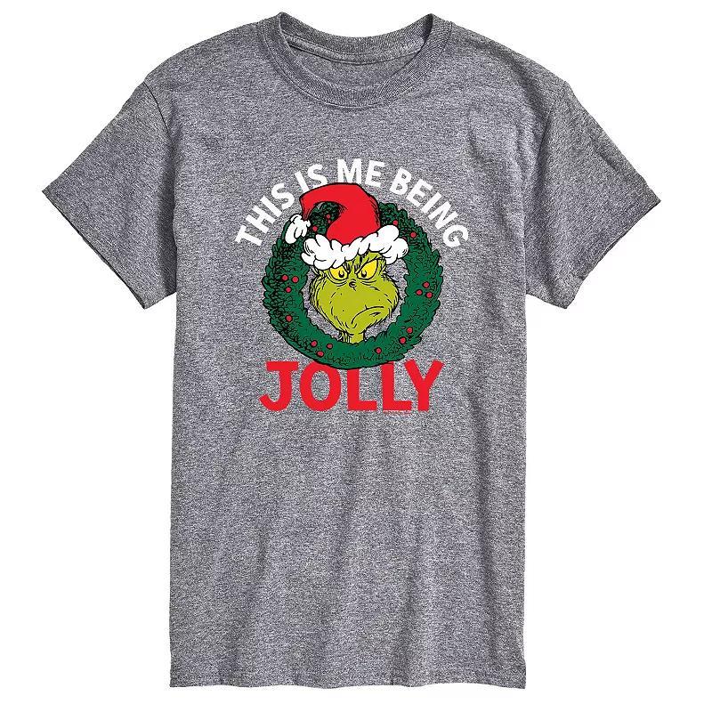 Men's Dr. Seuss The Grinch "This Is Me Being Jolly" Tee, Size: Small, Gray Product Image