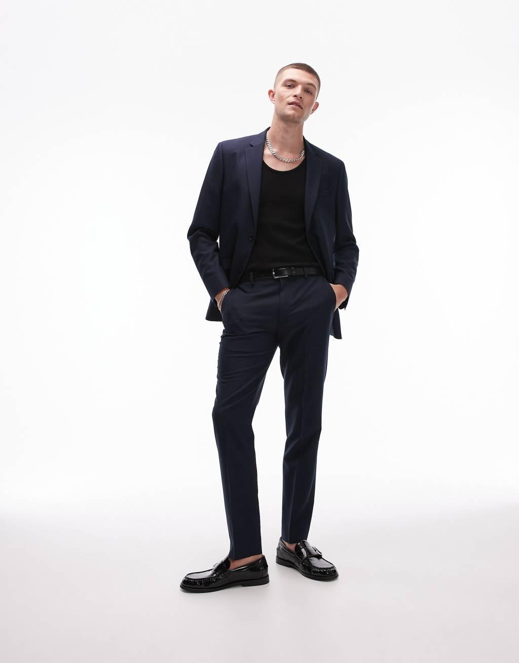 Topman skinny suit jacket in navy Product Image