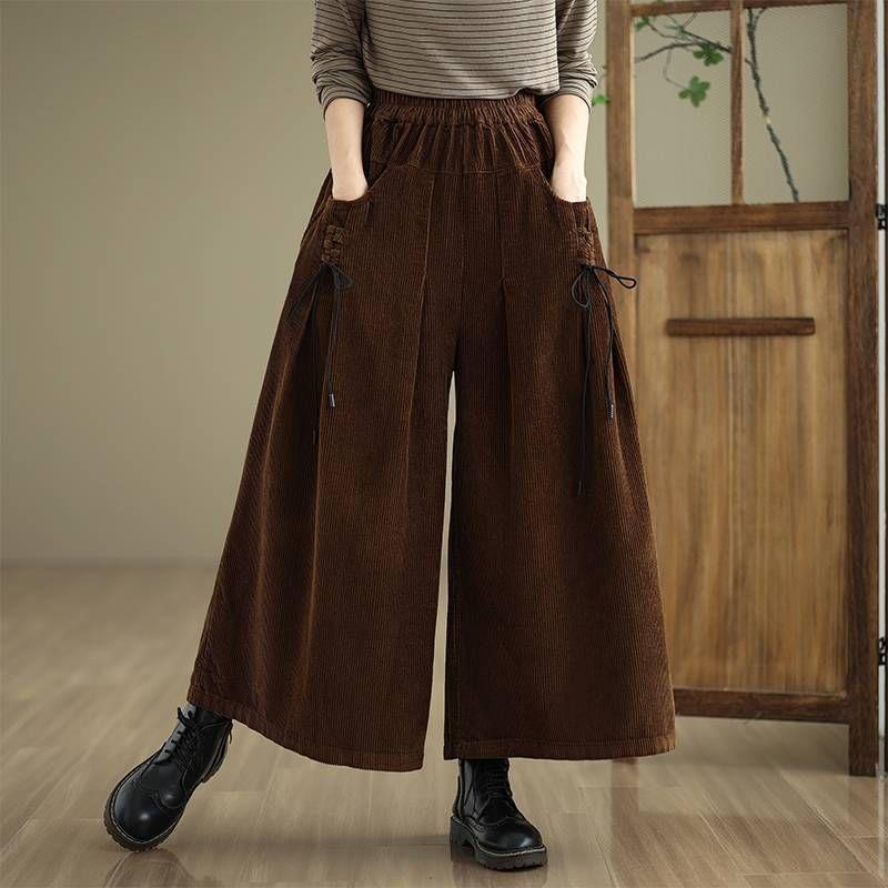 Elastic Waist Plain Corduroy Culottes Product Image