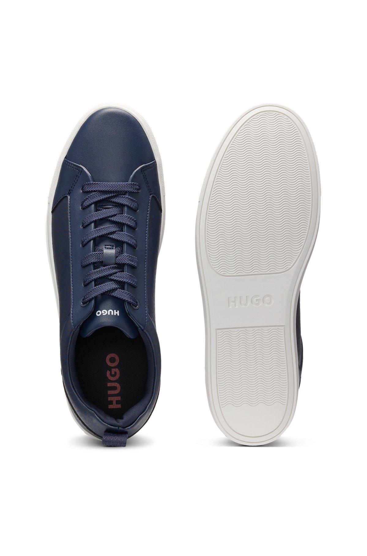 HUGO - Faux-leather trainers with tonal monograms - Dark Blue Product Image