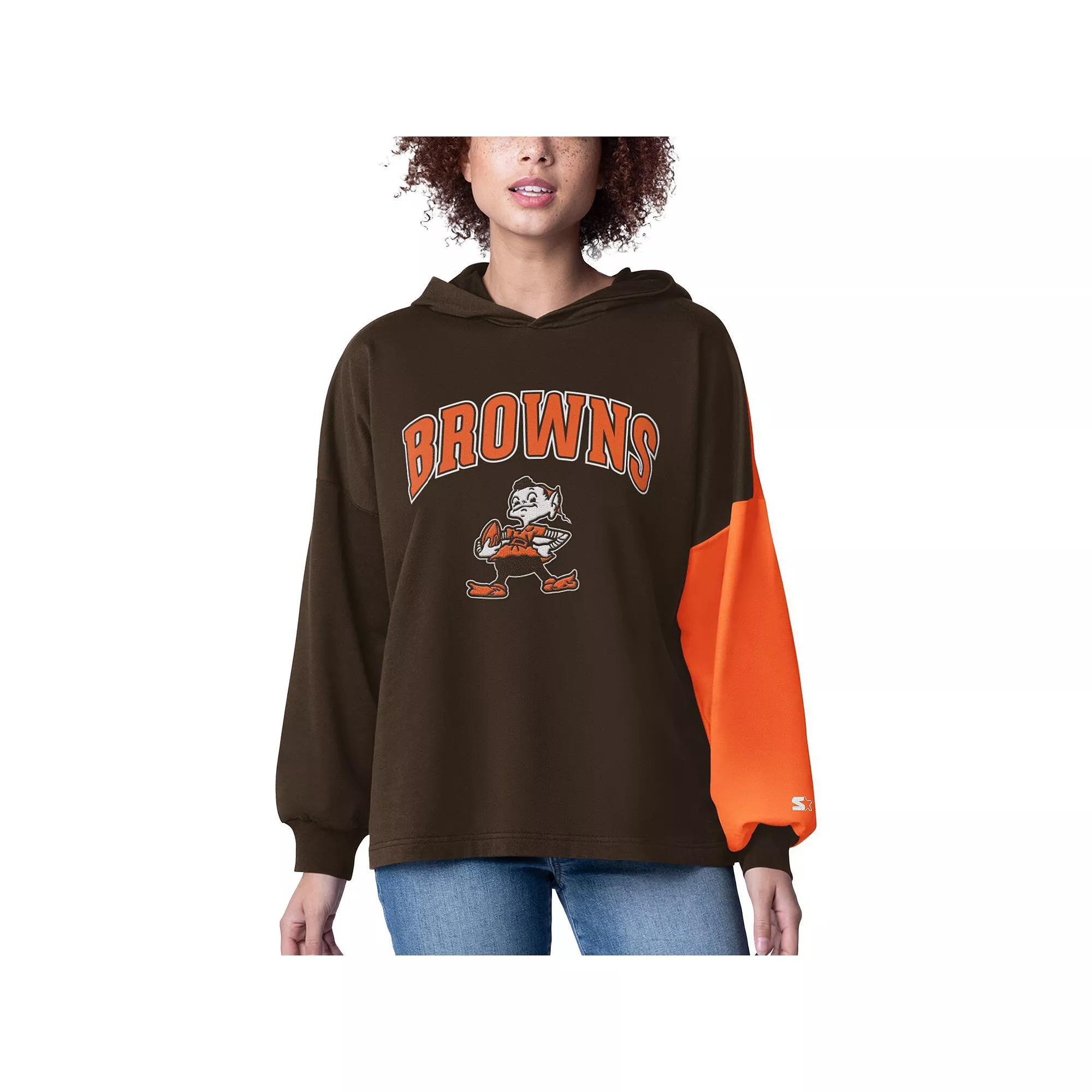Women's Starter Brown Cleveland Browns Power Move Long Sleeve Pullover Hoodie, Size: 2XL Product Image