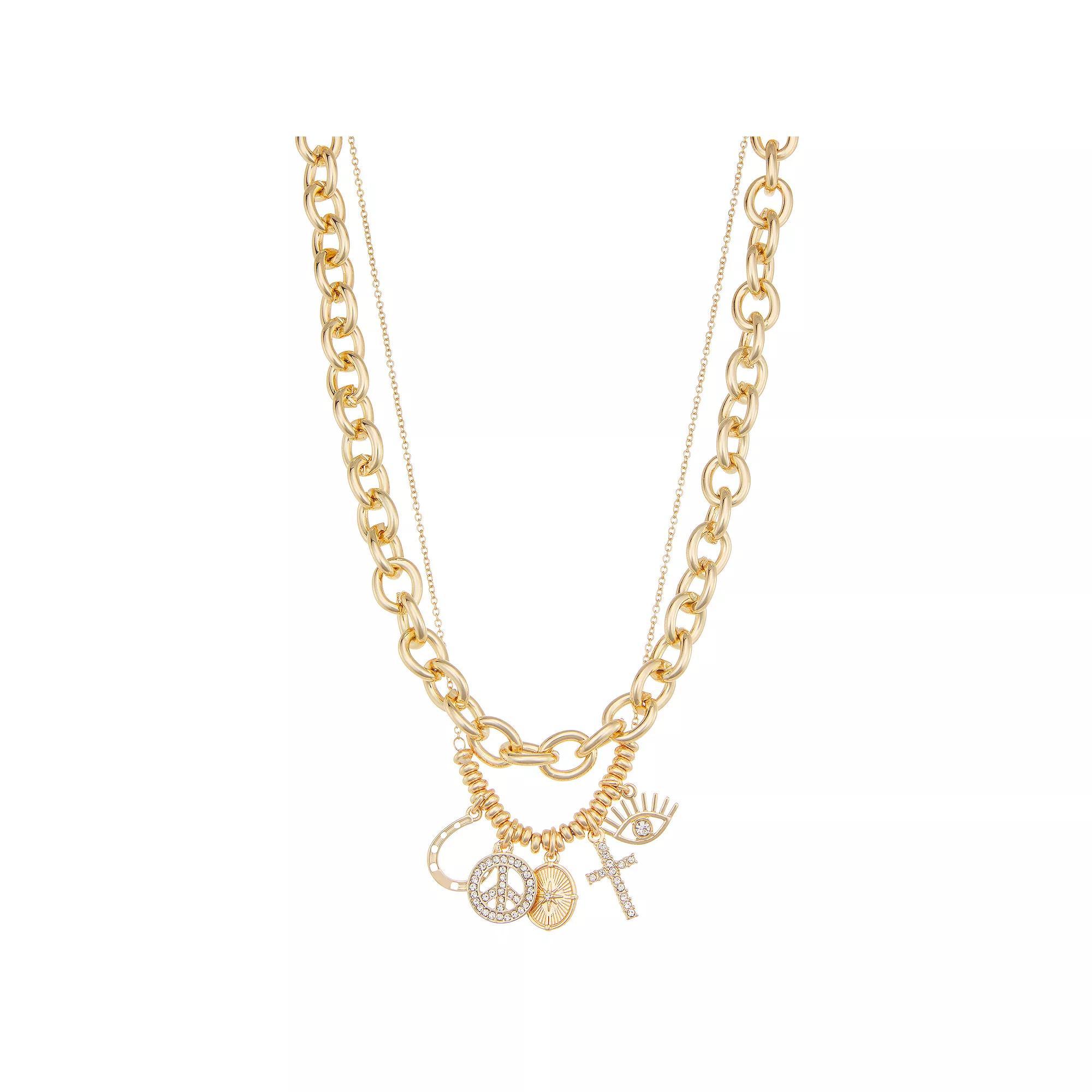Nine West Gold Tone Two-Row Charm Necklace, Women's Product Image