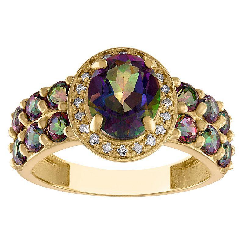 Tiara 10k Gold Gemstone & 1/10 Carat T.W. Diamond Oval Halo Ring, Women's, Size: 6, Mystic Red Topaz Product Image