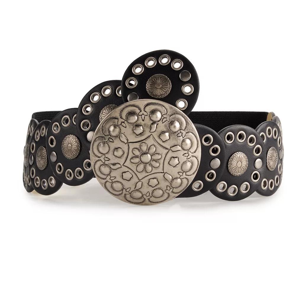 Women's madden girl Embellished Circle Tab Stretch Belt, Size: Large-XL, Black Product Image
