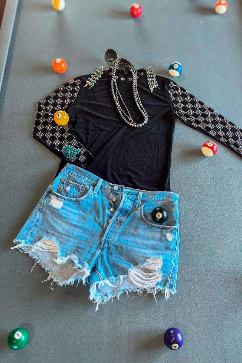 Sterling Kreek Checked In Black Mesh Top Product Image