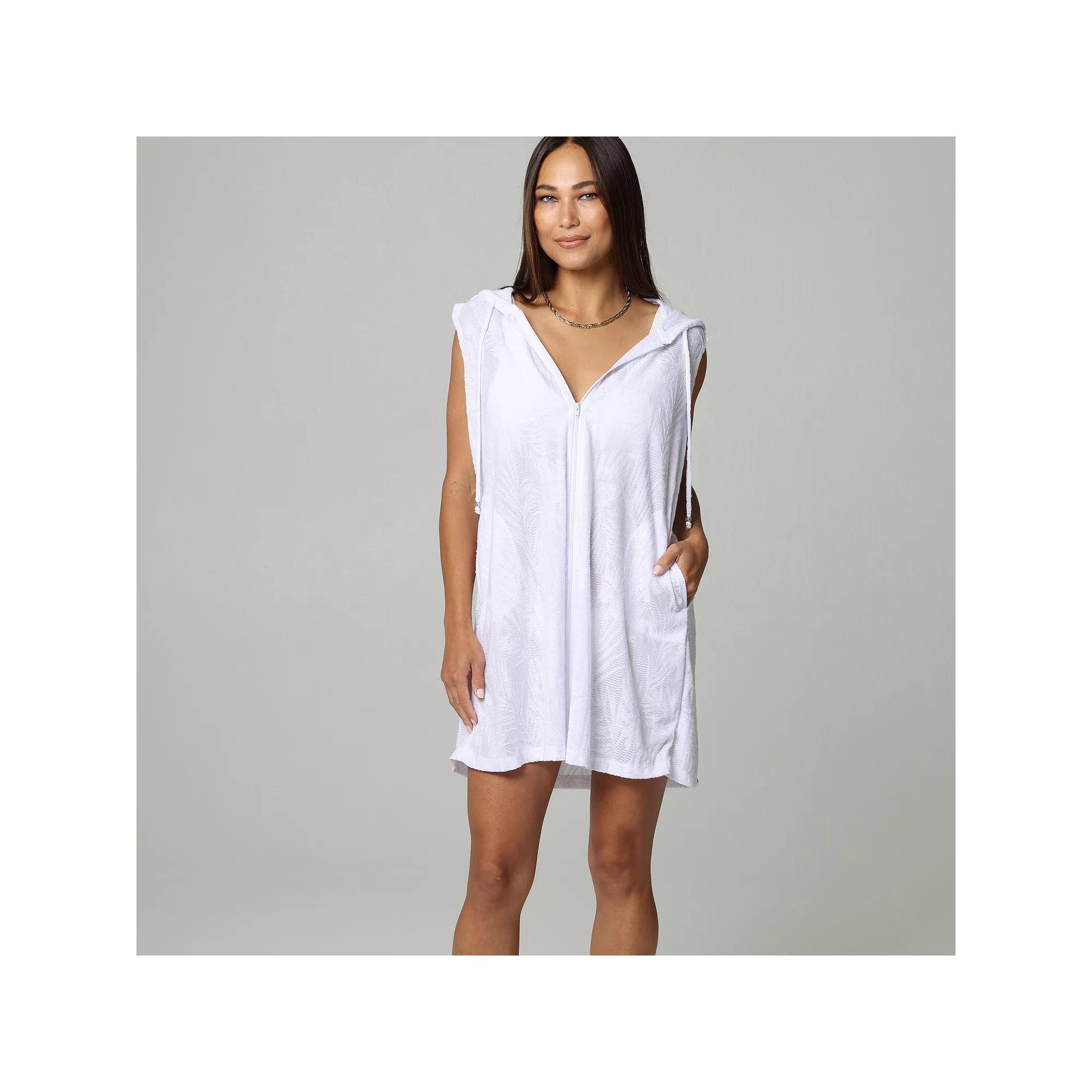 Womens J. Valdi Sleeveless Swim Cover-Up Zip-Up Hoodie Product Image