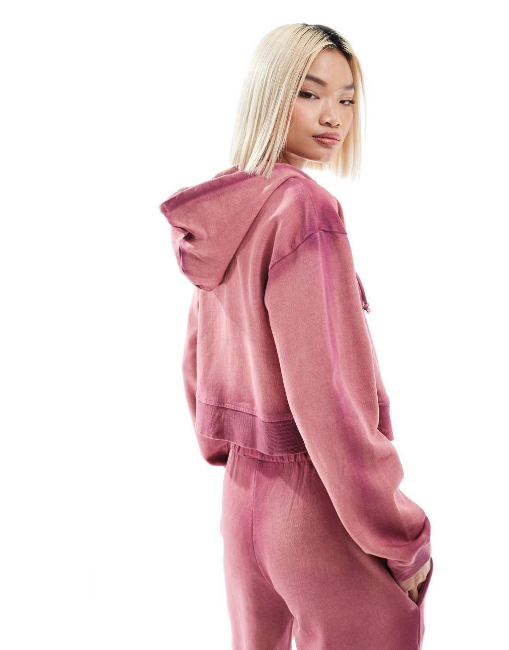 Daisy Street pink ombre cropped hoodie with new york logo - part of a set Product Image