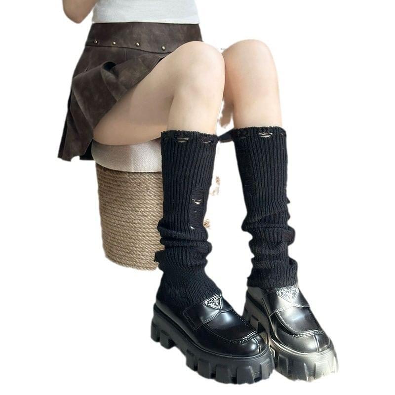 Distressed Ribbed Knit Leg Warmers Product Image