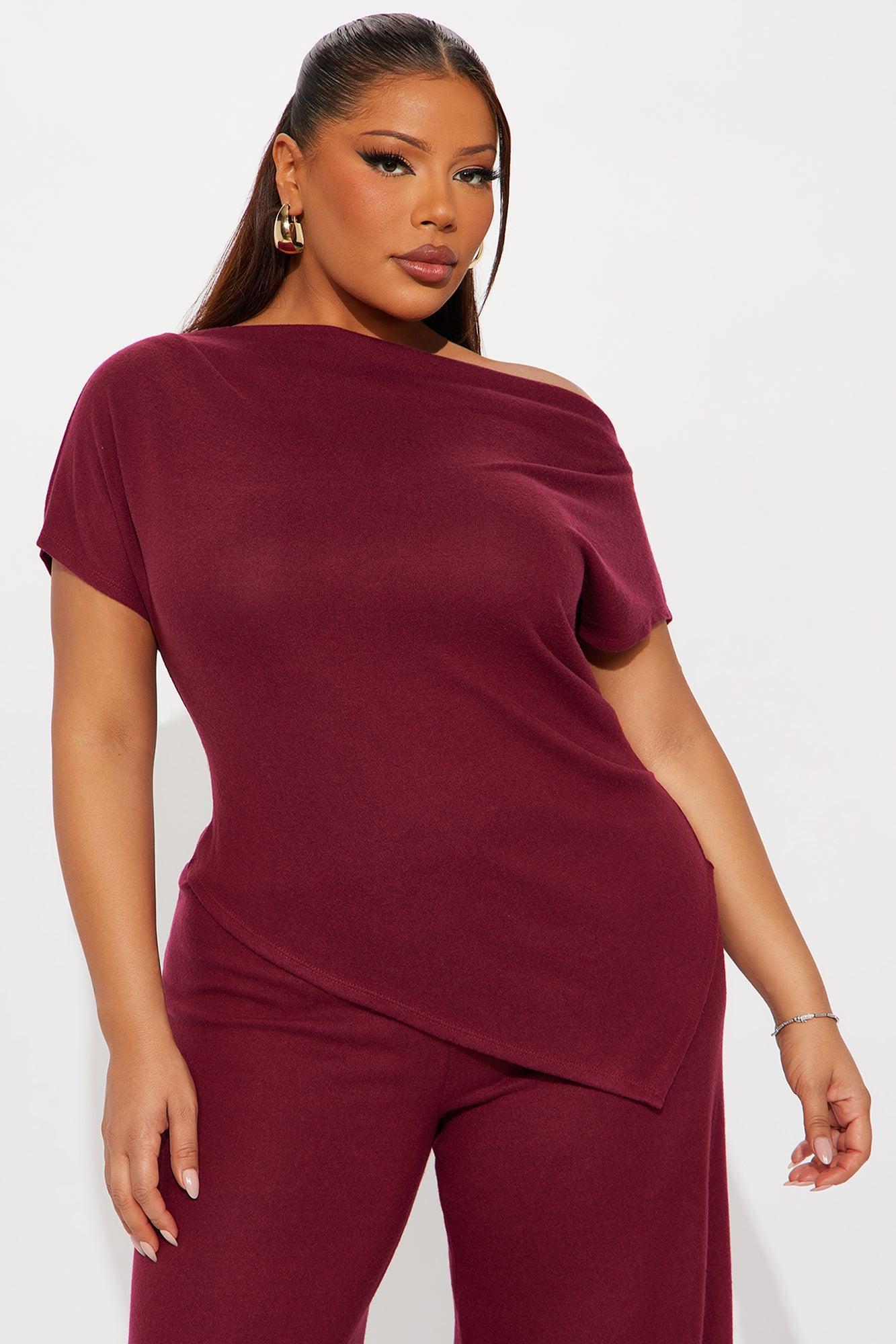 Moments With You Wide Leg Pant Set - Burgundy Product Image