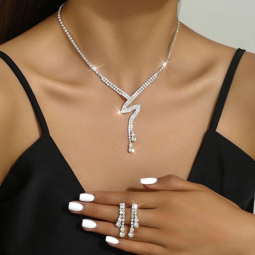 Set:  Rhinestone Alloy Lariat Necklace + Dangle Earring Product Image