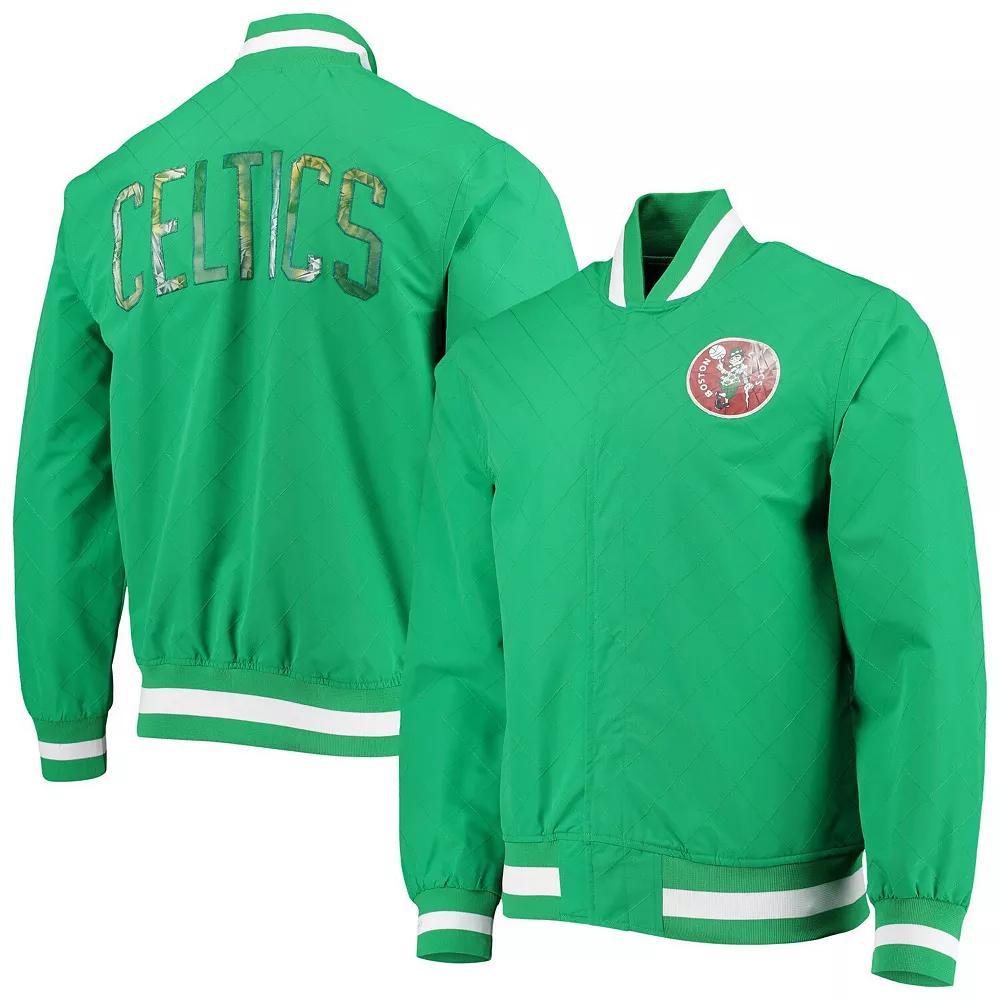 Men's Boston Celtics Kelly Green Mitchell & Ness Hardwood Classics 75th Anniversary Authentic Warmup Full-Snap Jacket, Size: Large Product Image