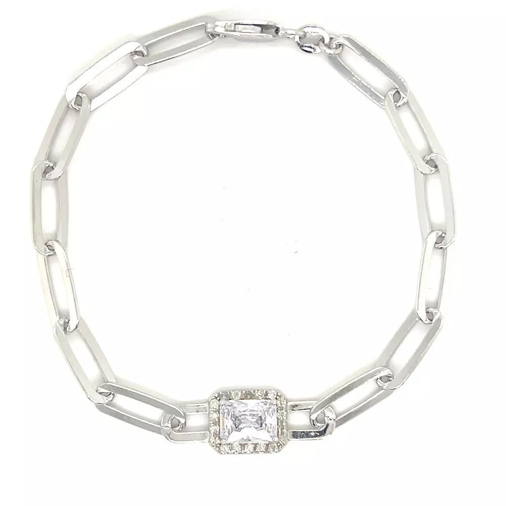 Meshmerise Sterling Silver White Topaz and 1/7 Carat T.W. Diamond Link Bracelet, Women's, Size: 7", Silver Tone Product Image