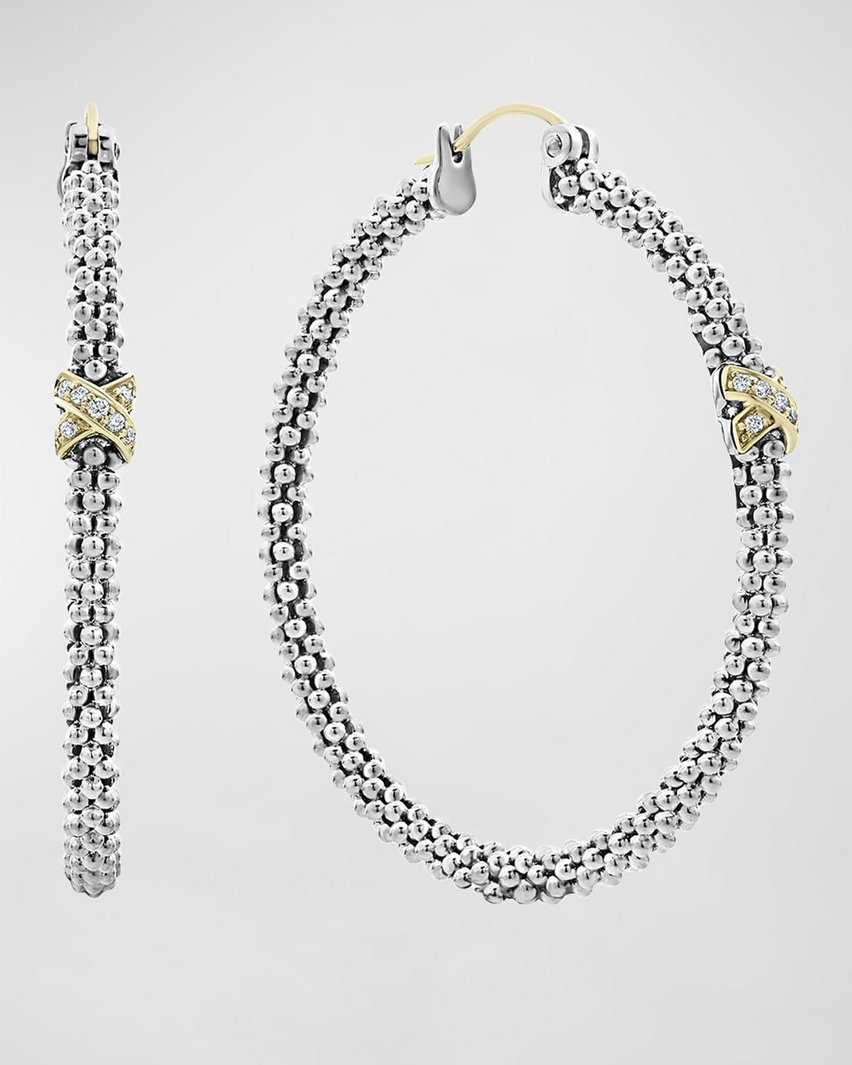 Lagos Sterling Silver & 18K Yellow Gold Embrace Diamond Hoop Earrings Product Image
