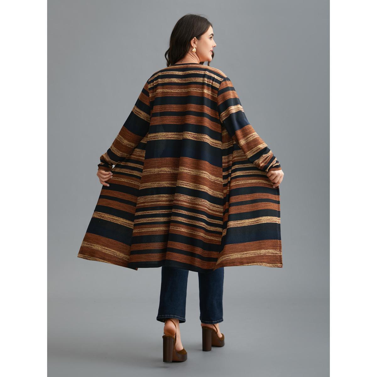 Plus Size Multi-Color Striped Open-Front Long Jacket Women Multicolor Contrast Loose Everyday Jackets BloomChic 22-24/3X Product Image