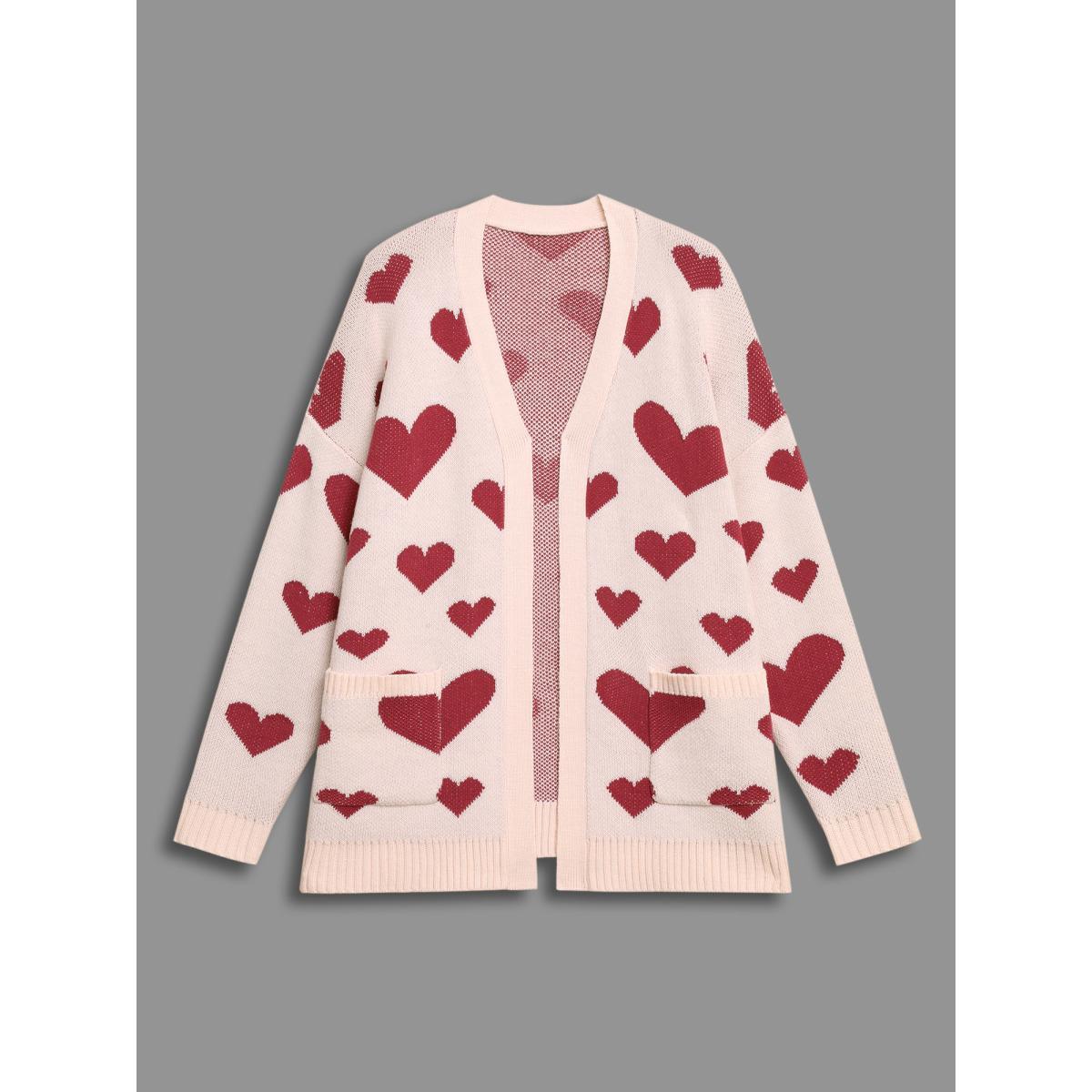 Plus Size Hearts Out Embroidered Pockets Cardigan MistyRose Women Casual Loose Long Sleeve Everyday Cardigans BloomChic 10/M Product Image