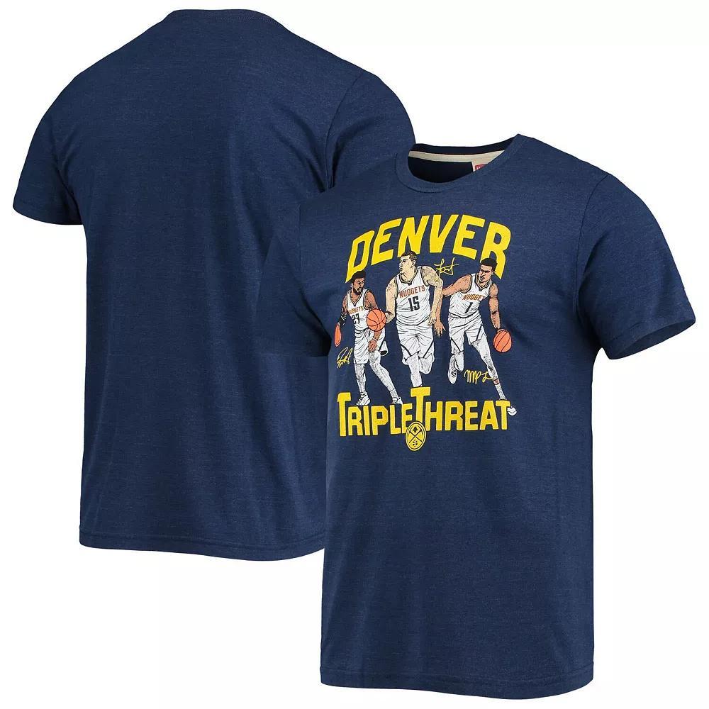 Men's Homage Jamal Murray/Michael Porter Jr./Nikola Jokic Heathered Navy Denver Nuggets Triple Threat Player Tri-Blend T-Shirt, Size: Large, Nug Blue Product Image