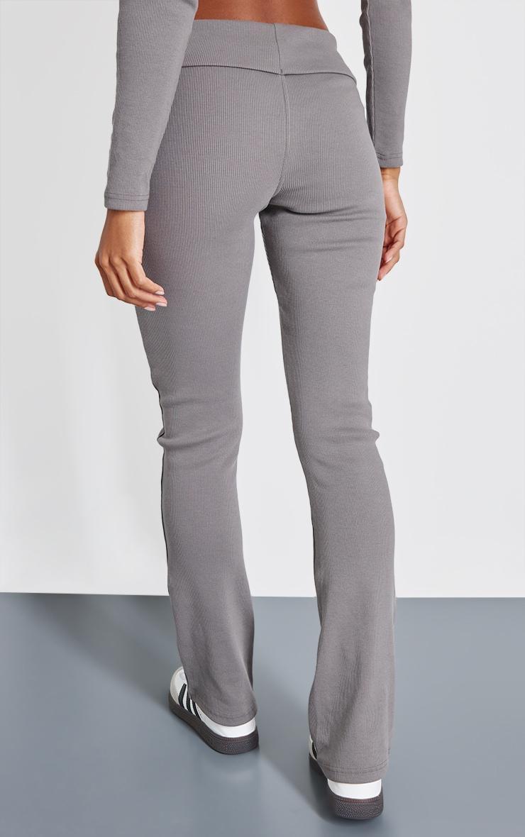 Charcoal Rib Fold Over Waist Flared Pants Product Image